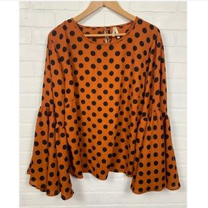 Burnt Orange Polka Dot Oversized Bell Sleeve Top